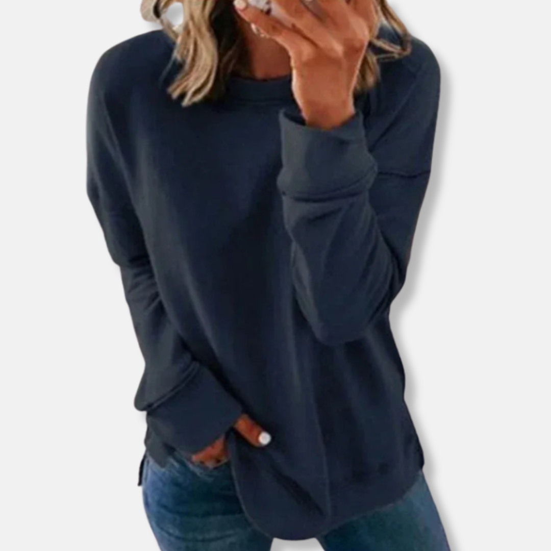 Women's Relaxed Fit Sweatshirt – Soft Cotton Blend – Casual Round Neck Navy