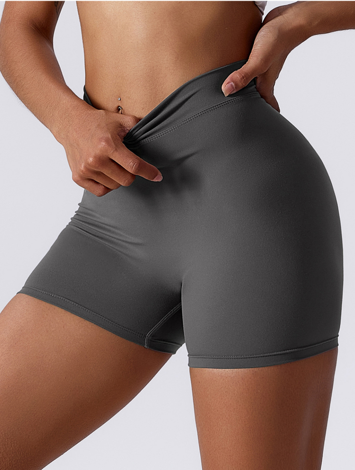Women's High Waist Ruffled Back Sports Shorts - Stretchy & Breathable Fitness Wear Grey