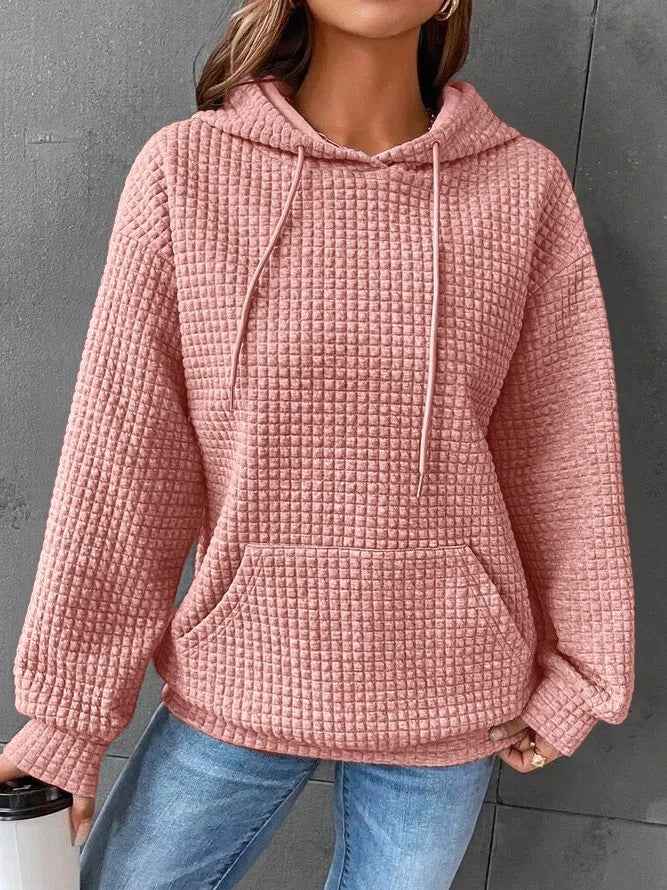 Women's Quilted Hoodie – Relaxed Fit with Drawstring Hood & Kangaroo Pocket Pink