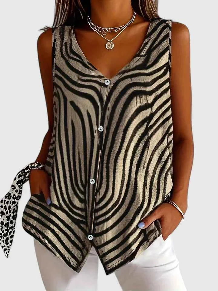 Women's Sleeveless Button-Front Blouse Khaki