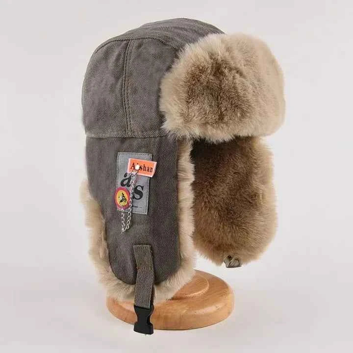Standard Fit Trapper Hat with Ear Flaps and Fur Lining Gray