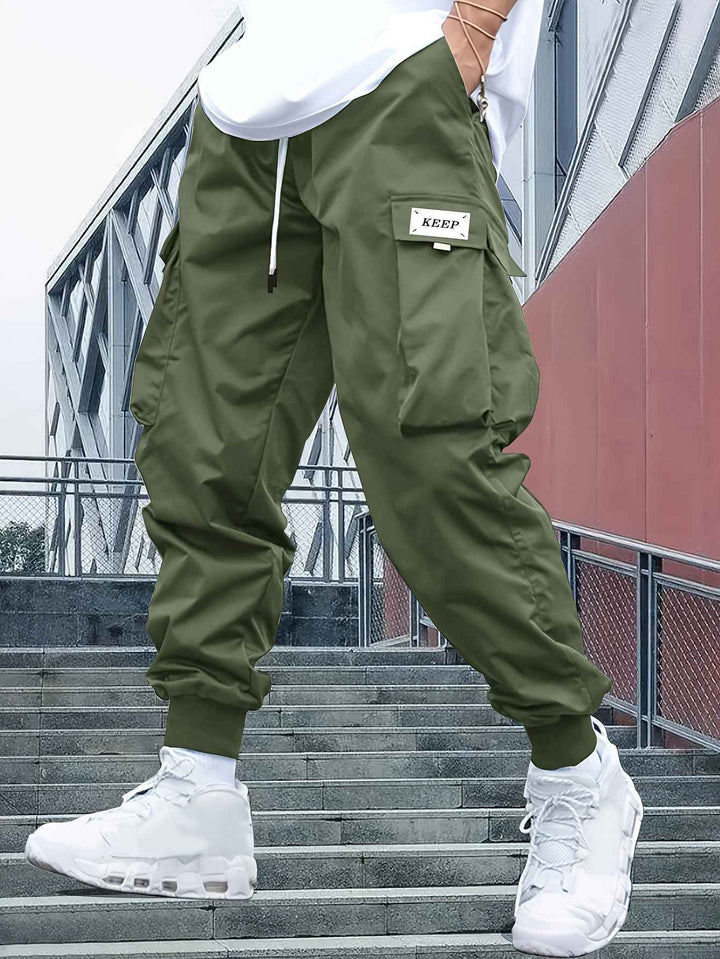 Men's Cargo Joggers – Stylish Streetwear Pants with Pockets and Cuffed Legs Groen