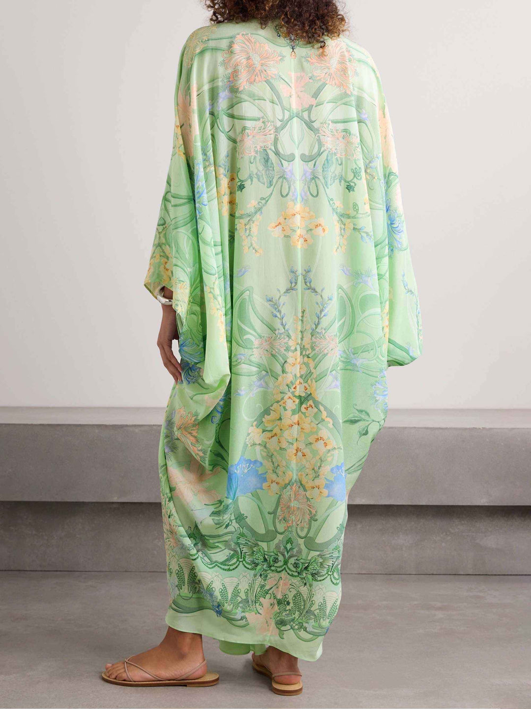 Women's Oversized Midi Dress with Unique Floral Print and V-Neck