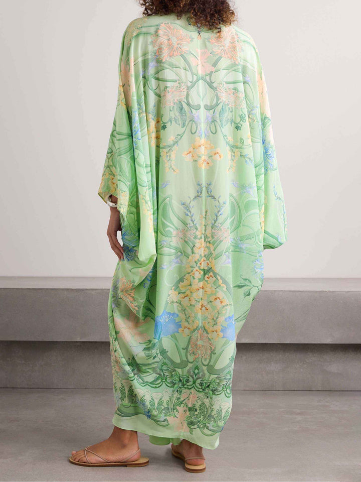Women's Oversized Midi Dress with Unique Floral Print and V-Neck