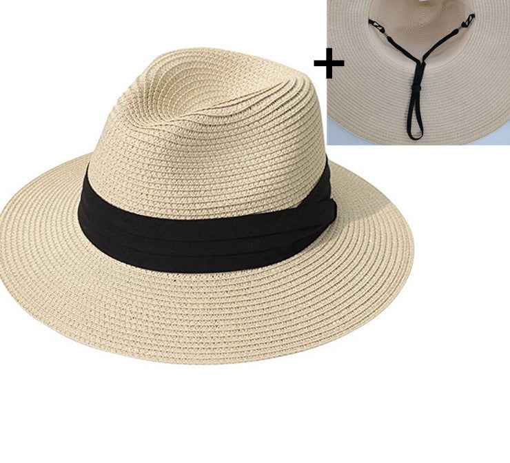 Casual All-match Sun Hat Foldable Sun Hat Beige with windproof rope