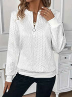 Women's Cable Knit Sweater - Round Neck, Long Sleeve, Zipper Detail
