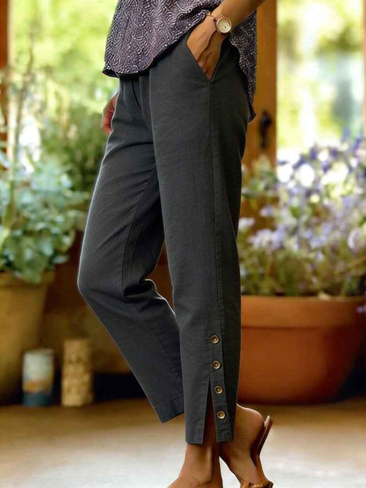 Women's Button Hem Ankle Trousers Black