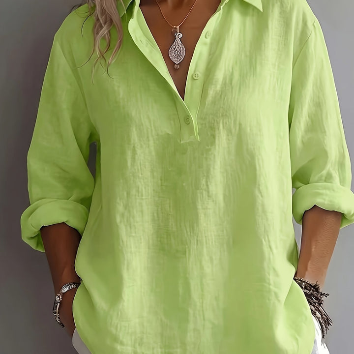Women's Relaxed Collared Blouse Greenish Yellow
