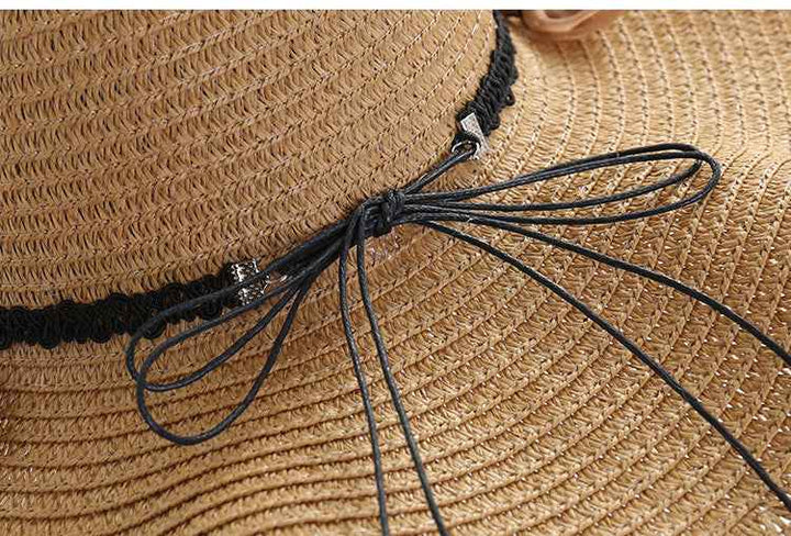 A Sunscreen Han Edition Big Beach Hat Wavy Skirt Together Leather Rope Weaving