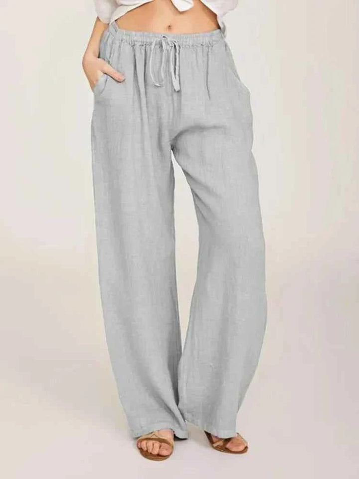 Women's Lightweight Cotton Linen Pants Light Grey