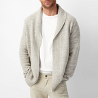 Men's Knitted Cardigan - Loose Fit Shawl Collar - Long Sleeve Casual Wear Light Grey