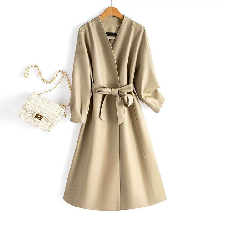 Women's Leather Blazer Dress Biege