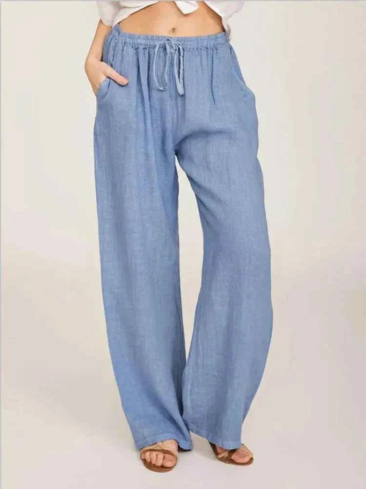 Women's Lightweight Cotton Linen Pants Light Blue
