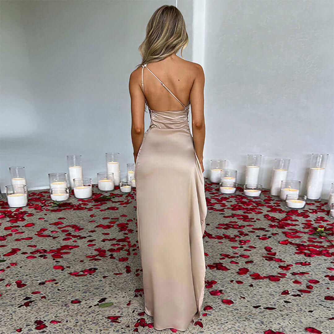 Delmara | Elegant Long Satin Dress with Side Split
