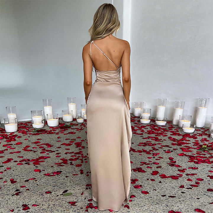 Delmara | Elegant Long Satin Dress with Side Split