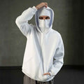 Men's Polyester Relaxed Fit Zip-up Kangaroo Pocket Hoodie White