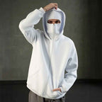 Men's Polyester Relaxed Fit Zip-up Kangaroo Pocket Hoodie White