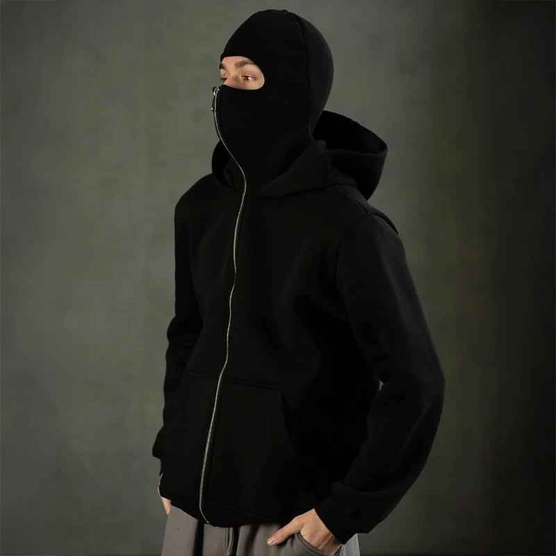 Men's Full Zip Balaclava Hoodie Jacket Black
