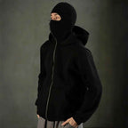 Men's Polyester Relaxed Fit Zip-up Kangaroo Pocket Hoodie Black