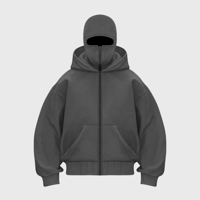 Men's Polyester Relaxed Fit Zip-up Kangaroo Pocket Hoodie Gray