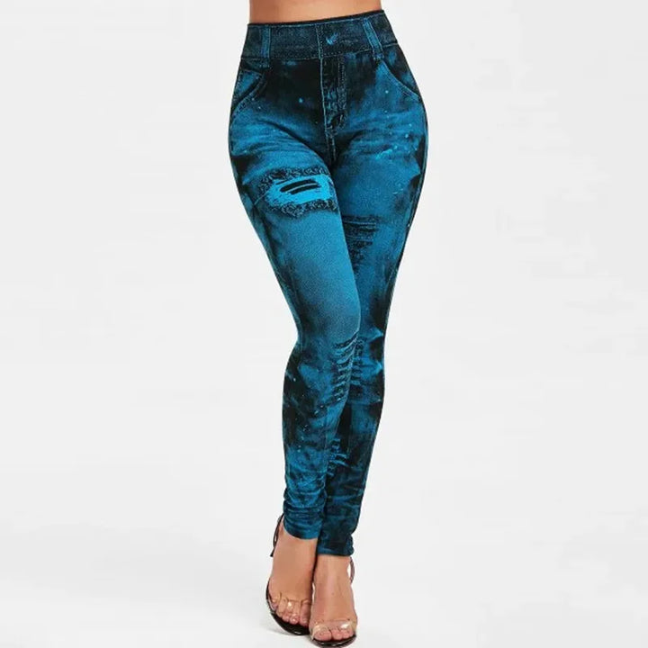 Women's Stretch Leggings Imitation Jeans High Waisted Casual Wear