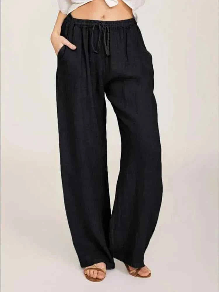 Women's Lightweight Cotton Linen Pants Black