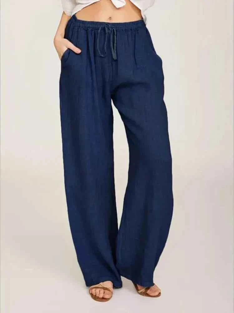 Women's Lightweight Cotton Linen Pants Dark Blue