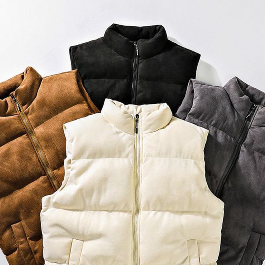 Men's Quilted Padded Sleeveless Solid Black Fall Winter Vest