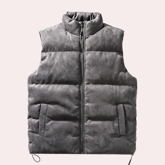 Men's Quilted Padded Sleeveless Solid Black Fall Winter Vest