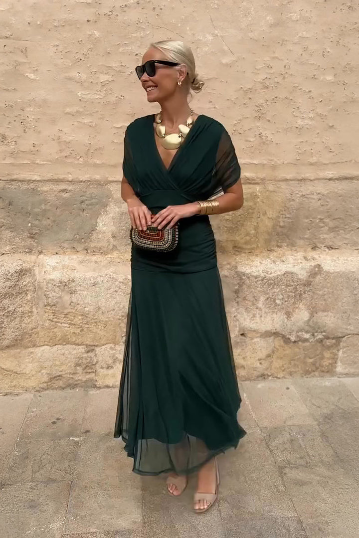 Sophia | Women's V-Neck Shift Maxi Dress for Date Night Green