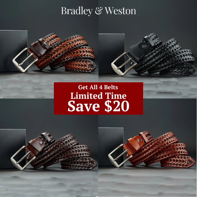 Braided Cowhide Belt - Durable and Stylish Accessory All 4 Colors (Save $20)