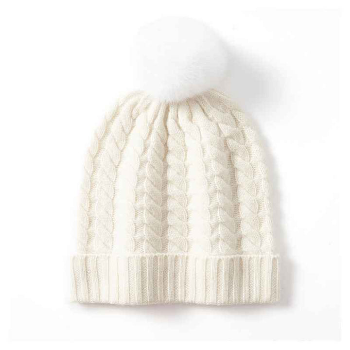 Cozy Ribbed Cuff Beanie with Pom-Pom White One size
