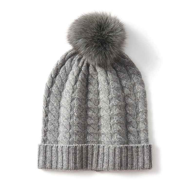 Cozy Ribbed Cuff Beanie with Pom-Pom Gray One size