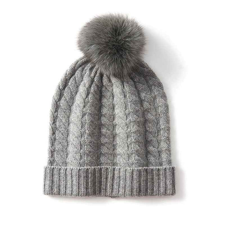 Cozy Ribbed Cuff Beanie with Pom-Pom Gray One size