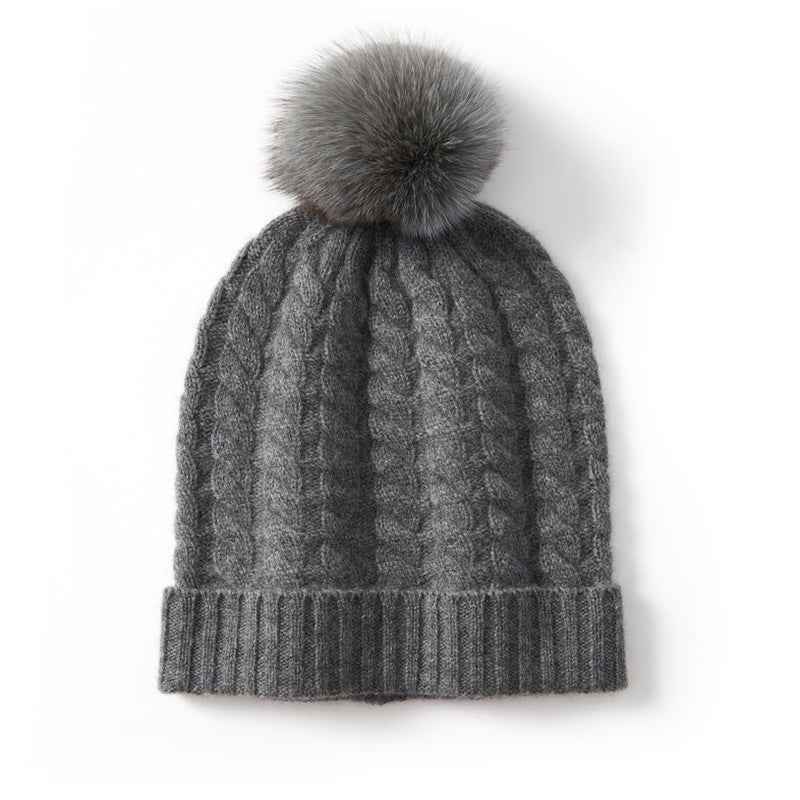 Cozy Ribbed Cuff Beanie with Pom-Pom Dark Gray One size