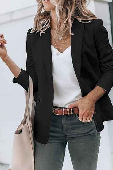 Women's Fitted Blazer - Classic Notch Lapel Design - Single Closure Black