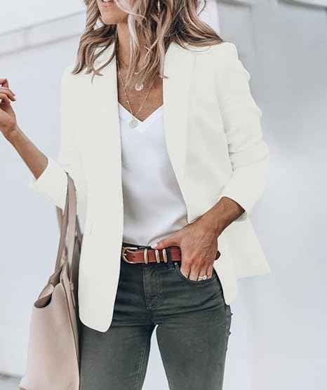 Women's Fitted Blazer - Classic Notch Lapel Design - Single Closure White