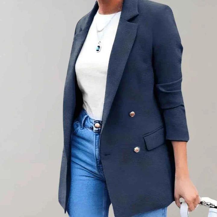 Women's Fitted Double Breasted Blazer - 3/4 Sleeve with Notched Lapel