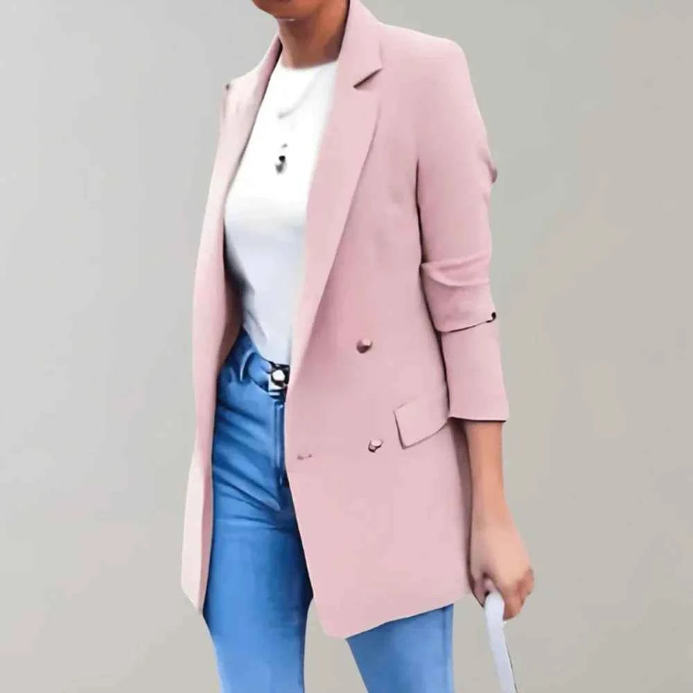 Women's Fitted Double Breasted Blazer - 3/4 Sleeve with Notched Lapel