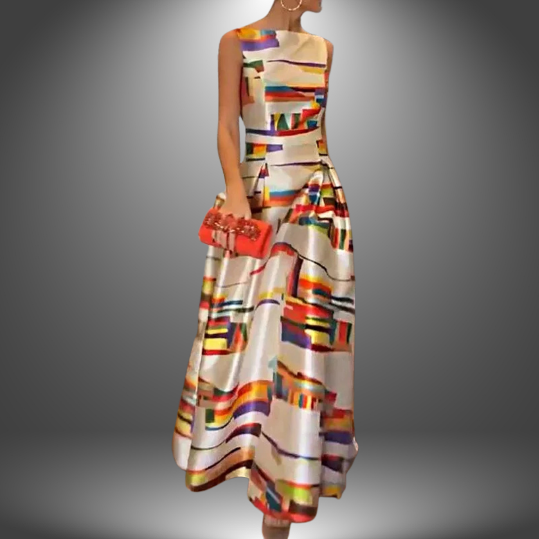 Amy | Striking Geometric Print Maxi Dress Multicolour