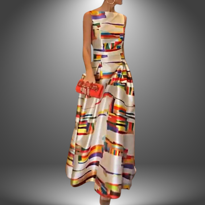 Amy | Striking Geometric Print Maxi Dress Multicolour