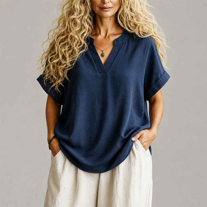 Women's V-Neck Relaxed Linen Blend Blouse