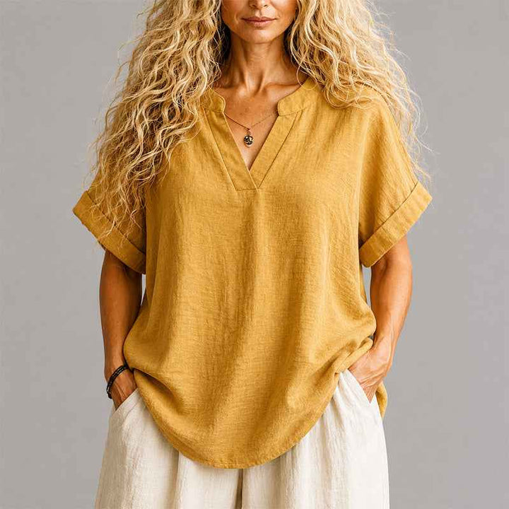 Women's V-Neck Relaxed Linen Blend Blouse
