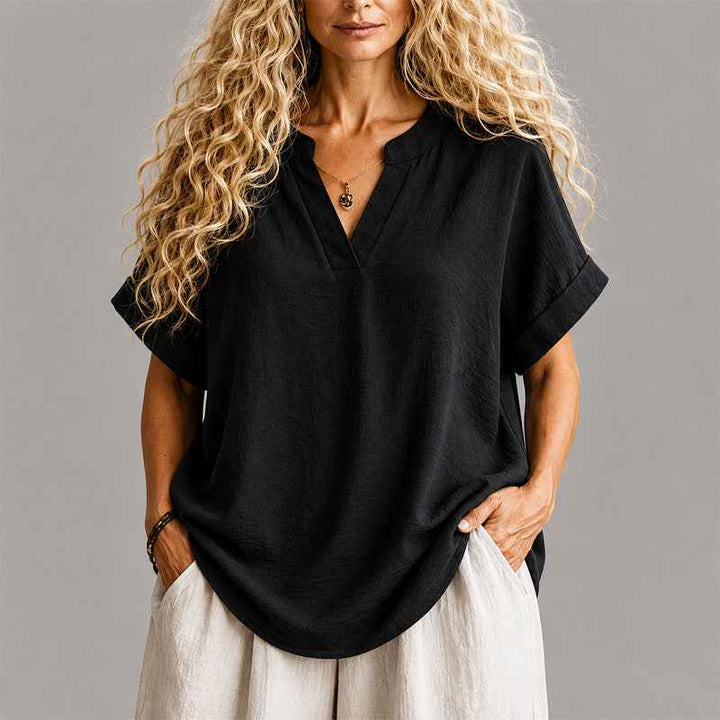Women's V-Neck Relaxed Linen Blend Blouse