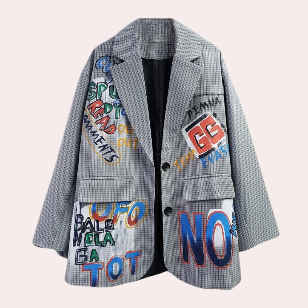 Arcy | Women's Stylish Blazer with Graffiti Design Gray One-Size