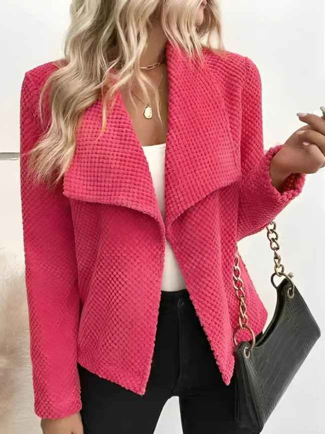 Women's Textured Open Front Blazer with Asymmetrical Hem - Elegant & Casual Style Pink
