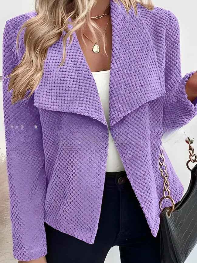 Women's Textured Open Front Blazer with Asymmetrical Hem - Elegant & Casual Style Purple