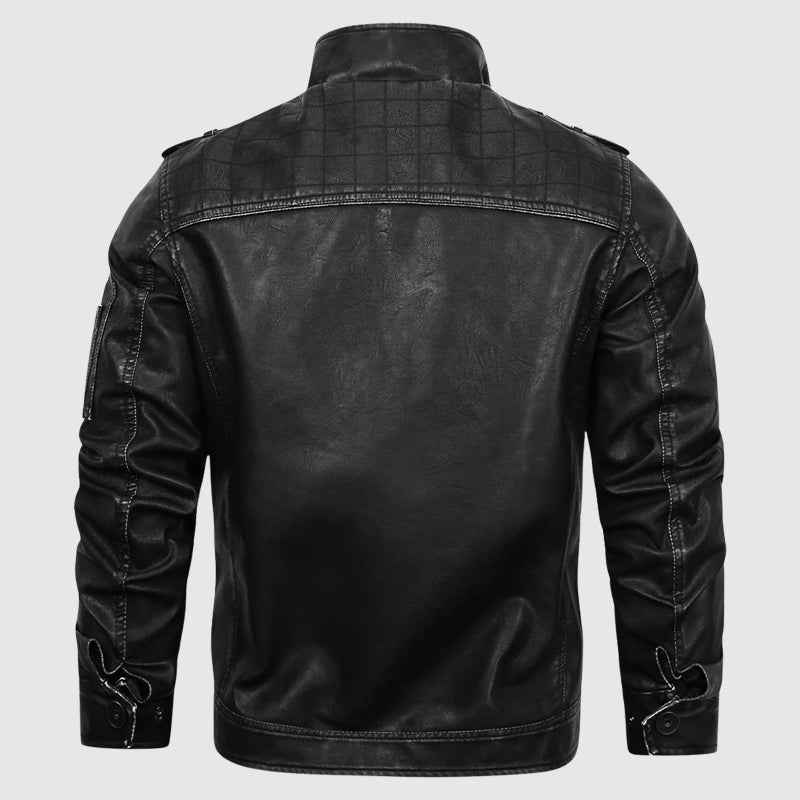 Men's Regular Fit Band Collar Biker Jacket - Hip-Length Design