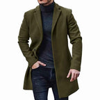 Men's Wool Blend Coat – Tailored Fit – Knee Length – Button Closure – Smart Casual Green