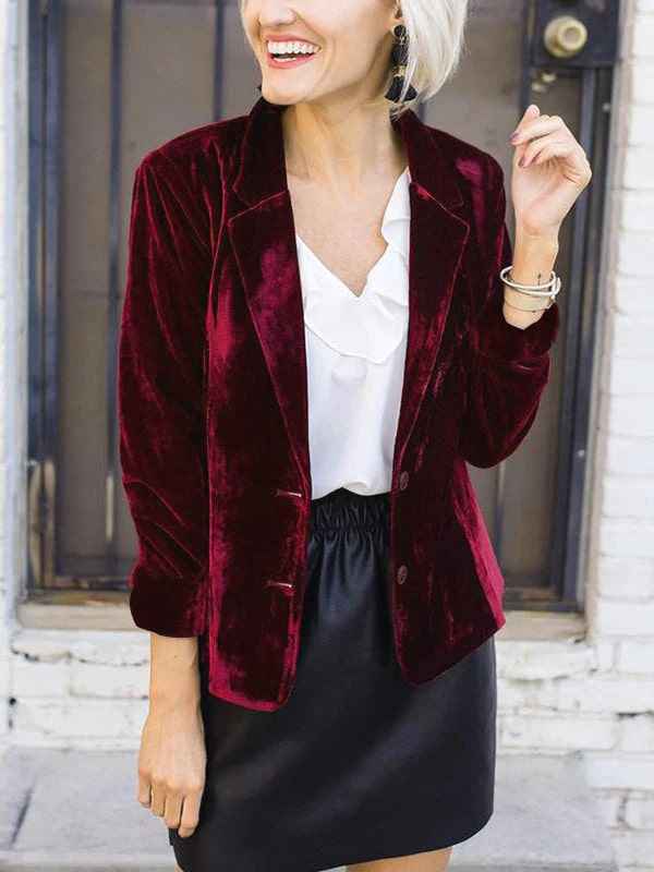Women's Velvet Blazer - Tailored Fit with Notch Lapel & Stylish Sleeves Red